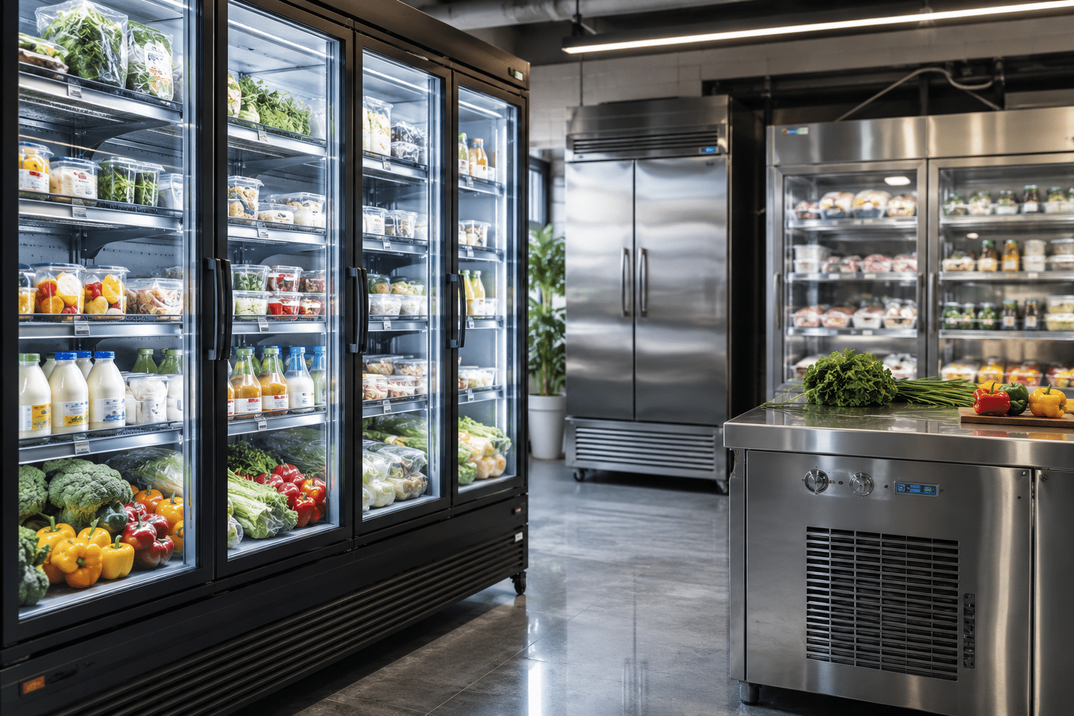 High-quality commercial refrigeration equipment in a modern professional kitchen designed for long-term performance
